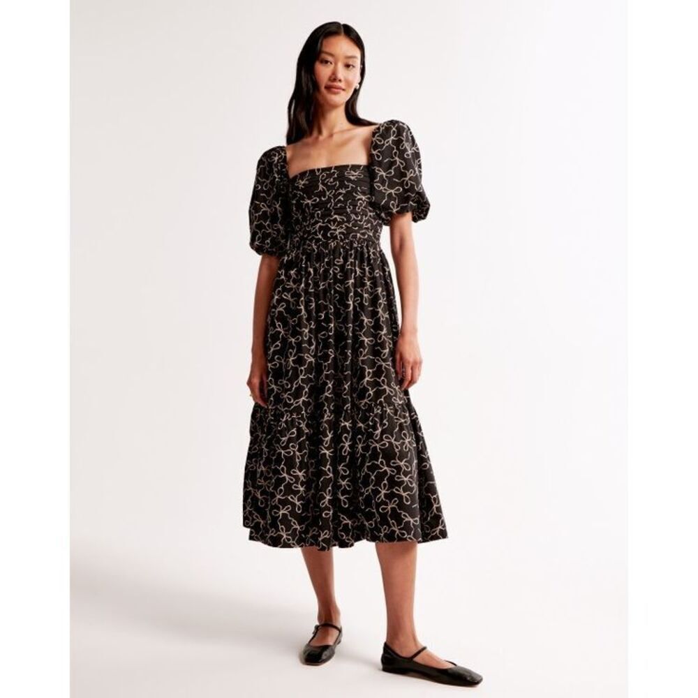 Abercrombie & Fitch Women’s Emerson Poplin Puff Sleeve Black All Over Whimsical